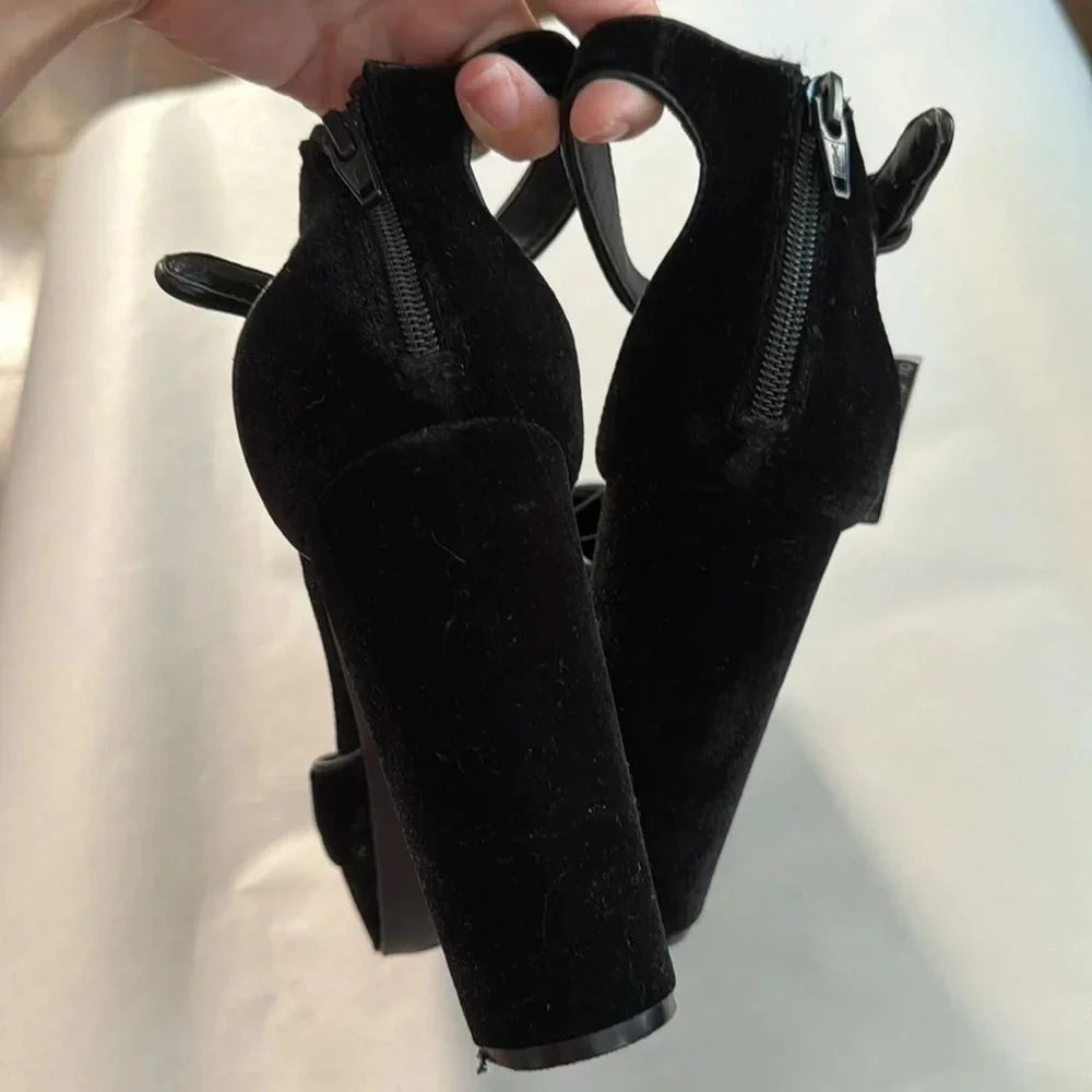 DV Dolce Vita Suede Ankle Strap Blocked platform black Heels Pumps size 9 1/2